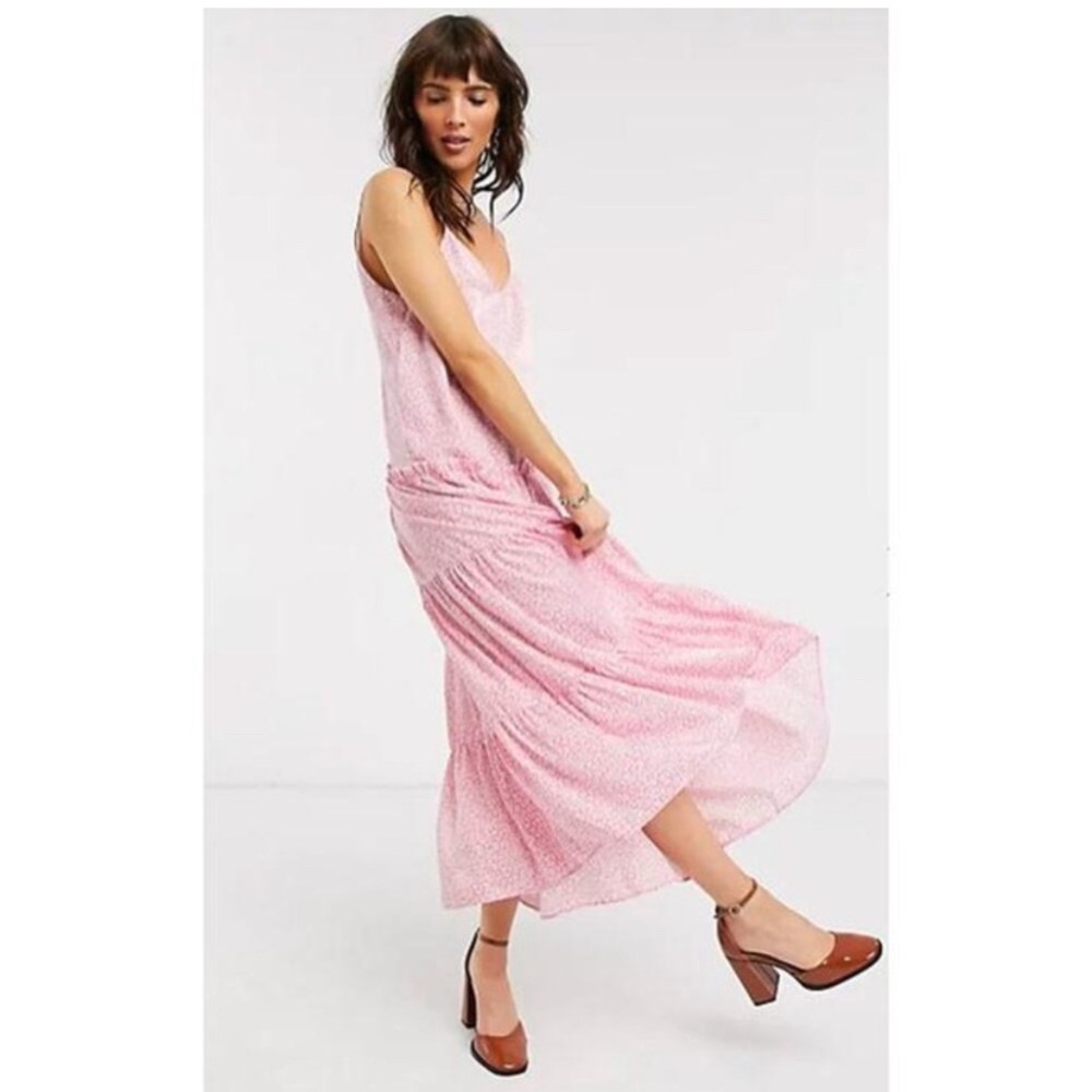 Summer Sale! TOPSHOP Boho Pastel Maxi Dress Pink White Tiered Sleeveless Size 8